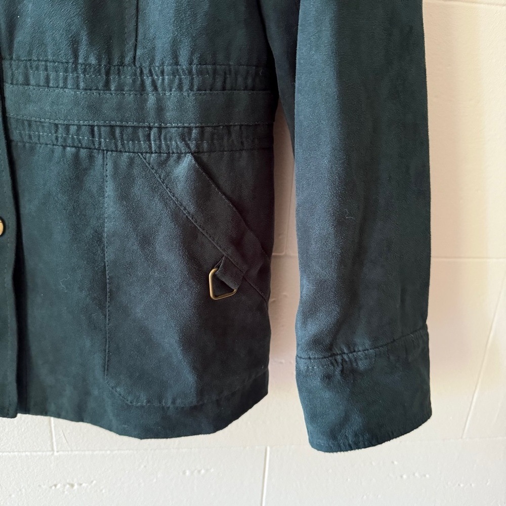 90s | Dark Green Faux Suede Jacket Academia Spring Classic | Size Medium - Picture 7 of 10